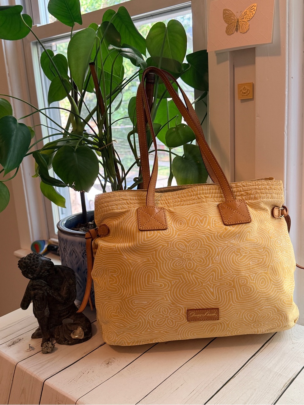 Dooney & Bourke‎ | Yellow Quilted Tote with Brown Leather Handles